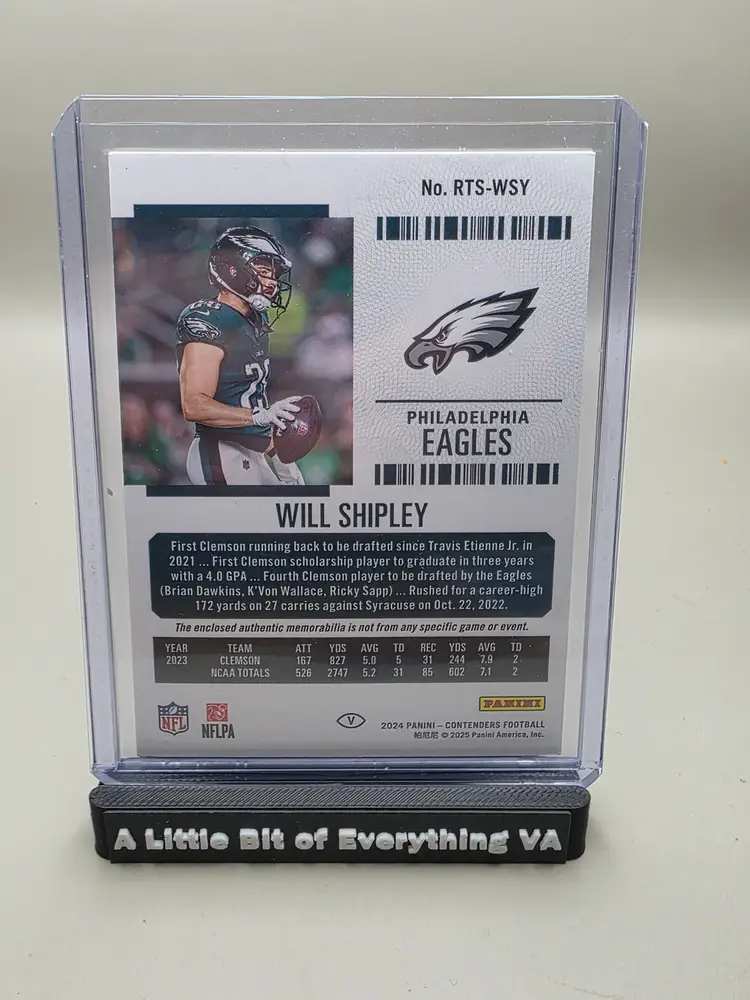 Will Shipley 2024 Panini Contenders - Rookie Ticket Swatches