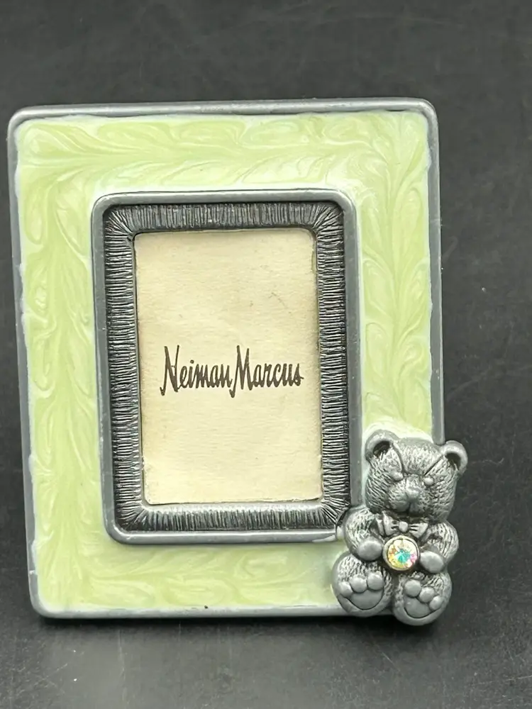 Jay Strongwater, Neiman Marcus Enamel Mini Clip Photo Picture Frame With Teddy Bear And Rhinestone