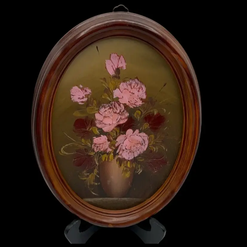 Original Oil Oval Floral Victorian Painting 8x11