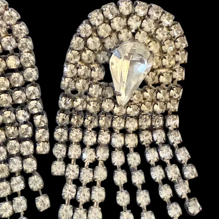 Art Deco Inspired Rhinestone Dangle Post Earrings 2.5”