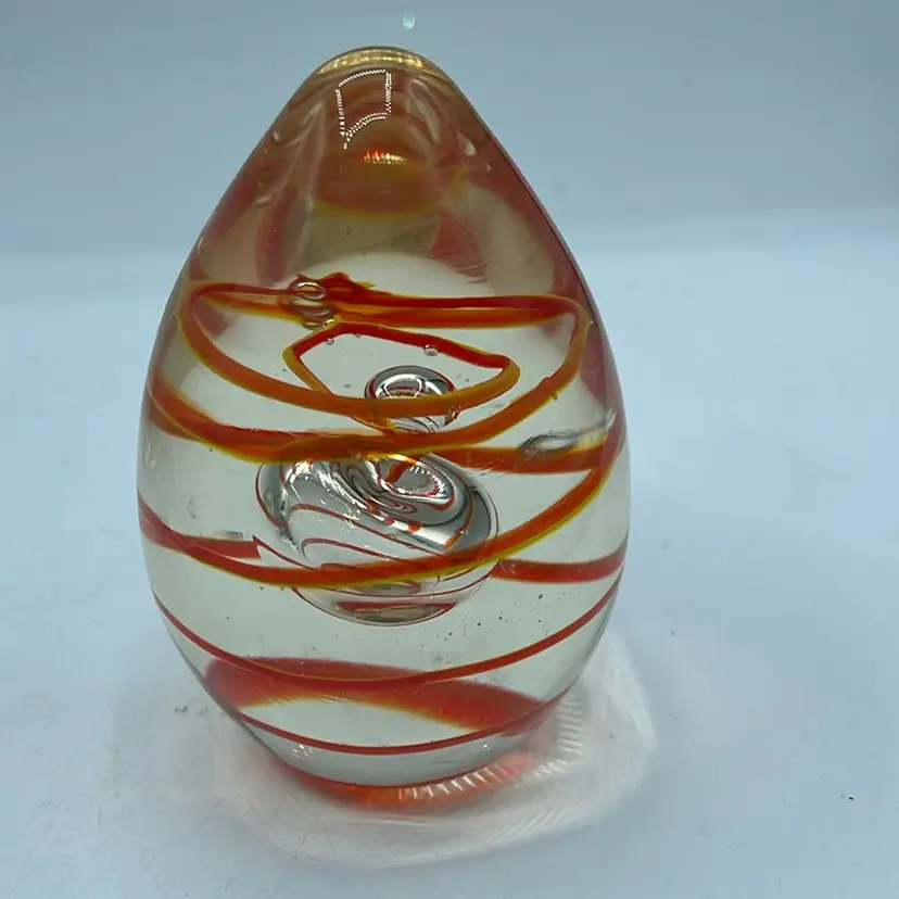 Egg Shaped Paperweight Orange Swirl 3 1/2 Inches