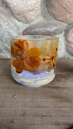 Jesmonite/Resin Pot - PURPLE/YELLOW Resin Flowers - cuppy
