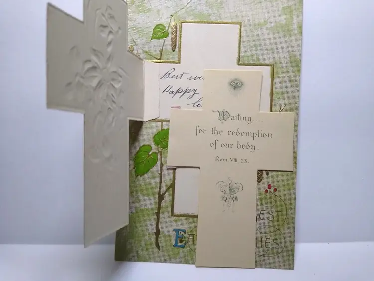 Easter Postcard Holy Cross Lilies Flowers Foldout John Winsch Back Germany