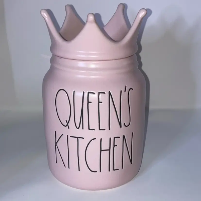 Rae Dunn “Queen’s Kitchen" Ceramic Canister With Crown Lid! 7” Tall 4” Wide!