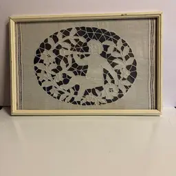 Vintage Handmade Lace Linen Cutout Cherub Or Putto Motif Wall Art