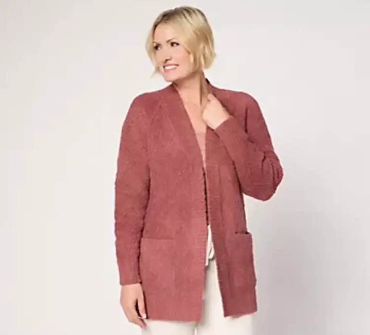 Barefoot Dreams CozyChic Women’s XS Burgundy Diamond Cable Cardigan