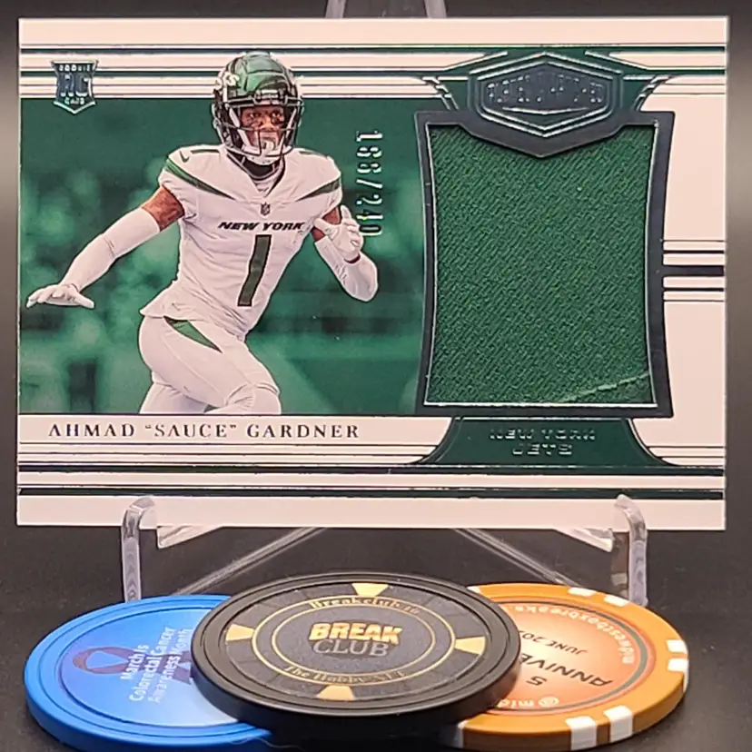 Ahmad "Sauce" Gardner Rookie 2022 Panini Plates & Patches Football Patch Numbered 166/240 Card #PP-AHG - New York Jets