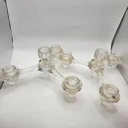 Cambridge elegant candle stick holders clear glass Depression Glass 3 arms set of 2