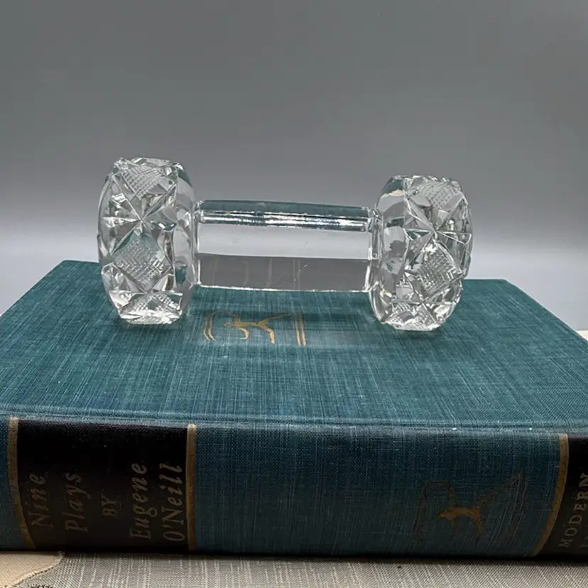 Glowy Vintage American Brilliant Period Cut Glass Crystal Dumbbell Knife Rest  5”x2”