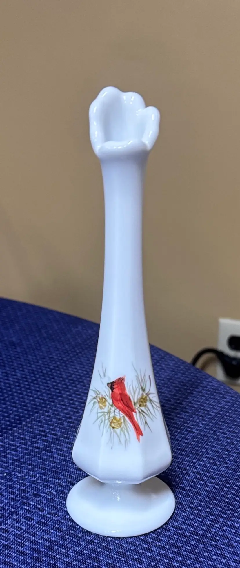 Fenton Cardinal Bud Vase Signed Duane Fredrick 8.25” tall