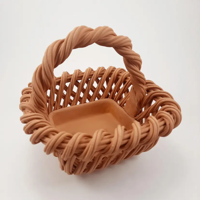 Vintage Italy Terracotta Woven Handled Basket