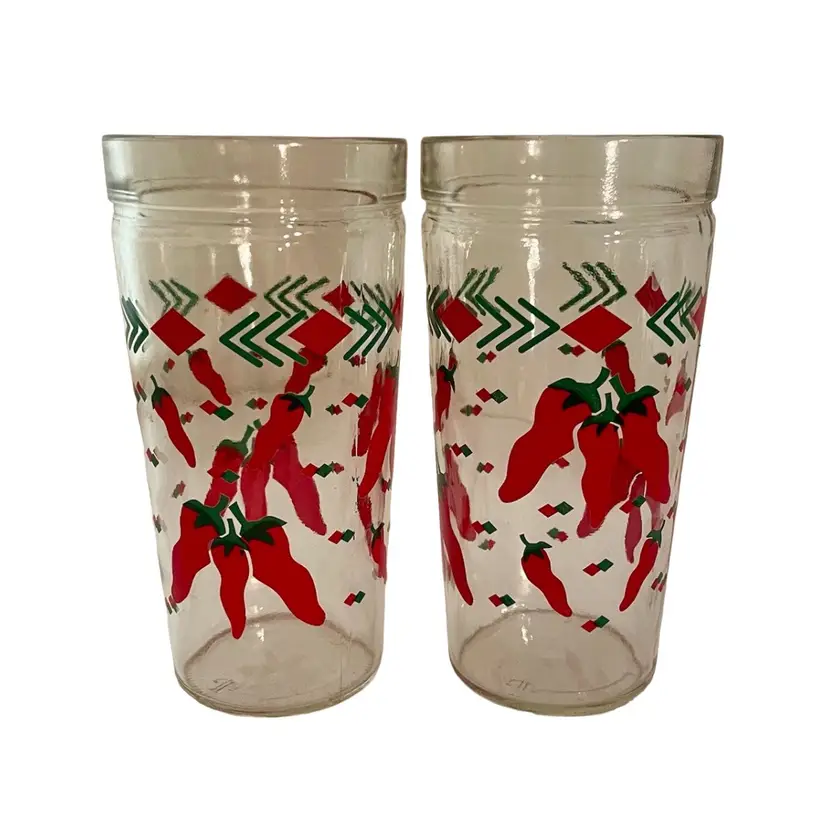 Vintage Tumblers Anchor Hocking Red Chili Pepper Glasses Southwestern Decor