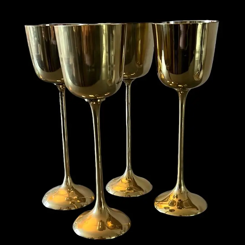 Vintage tall, brass goblets set of four