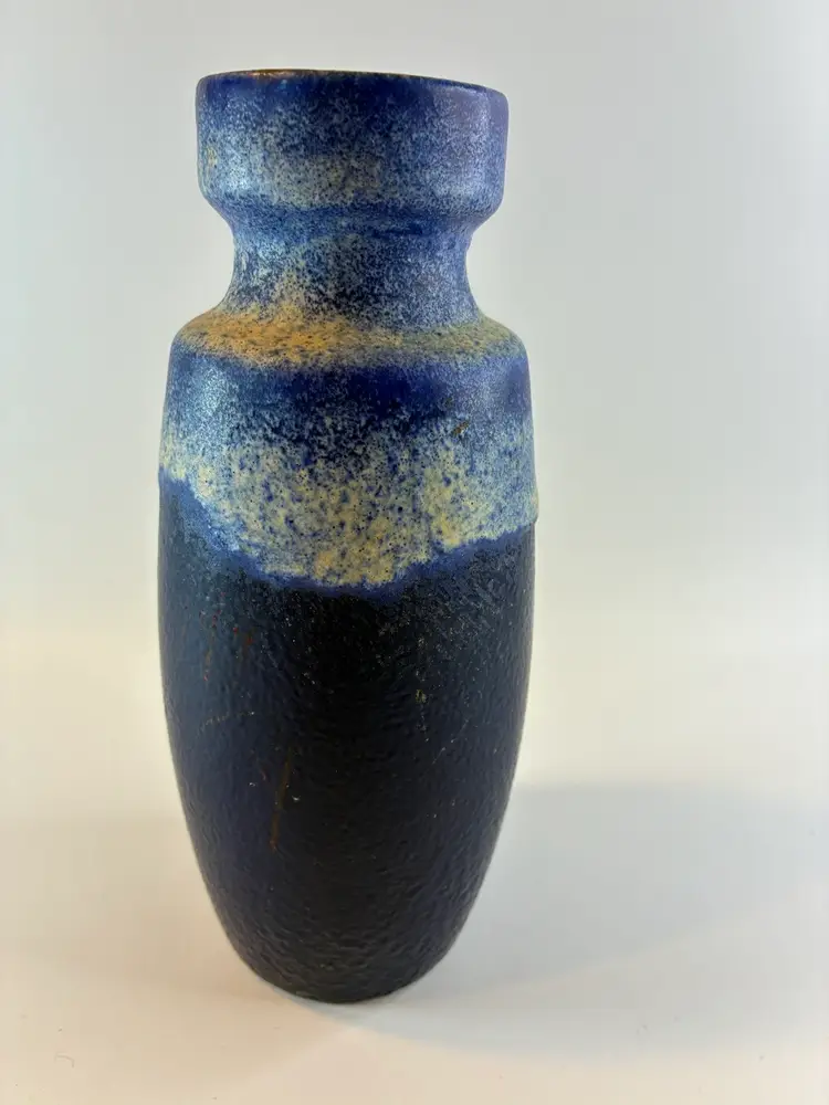 Vintage Blue And Tan Pottery Vase 7.5”