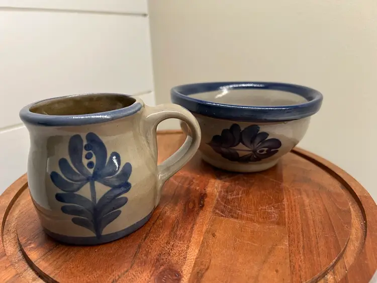Beaumont Brothers Pottery, BBP, small pitcher and bowl, 1994, vintage pottery.