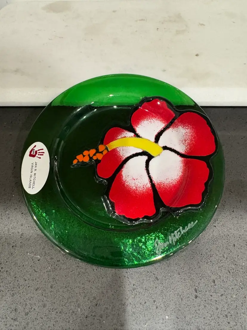 Jan R Michell Fused Art Hibiscus Flower Dish