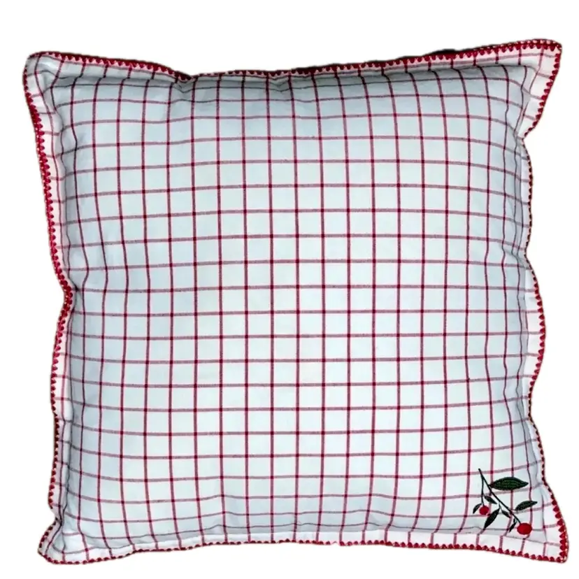 Vintage Red & White Checkered Cherry Throw Pillow Retro Rockabilly Twee Playful