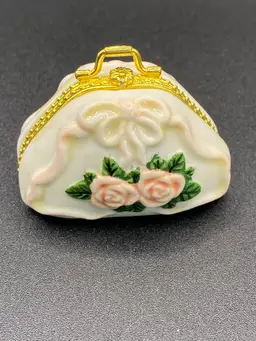 Vintage Porcelain Purse Shaped Trinket Box