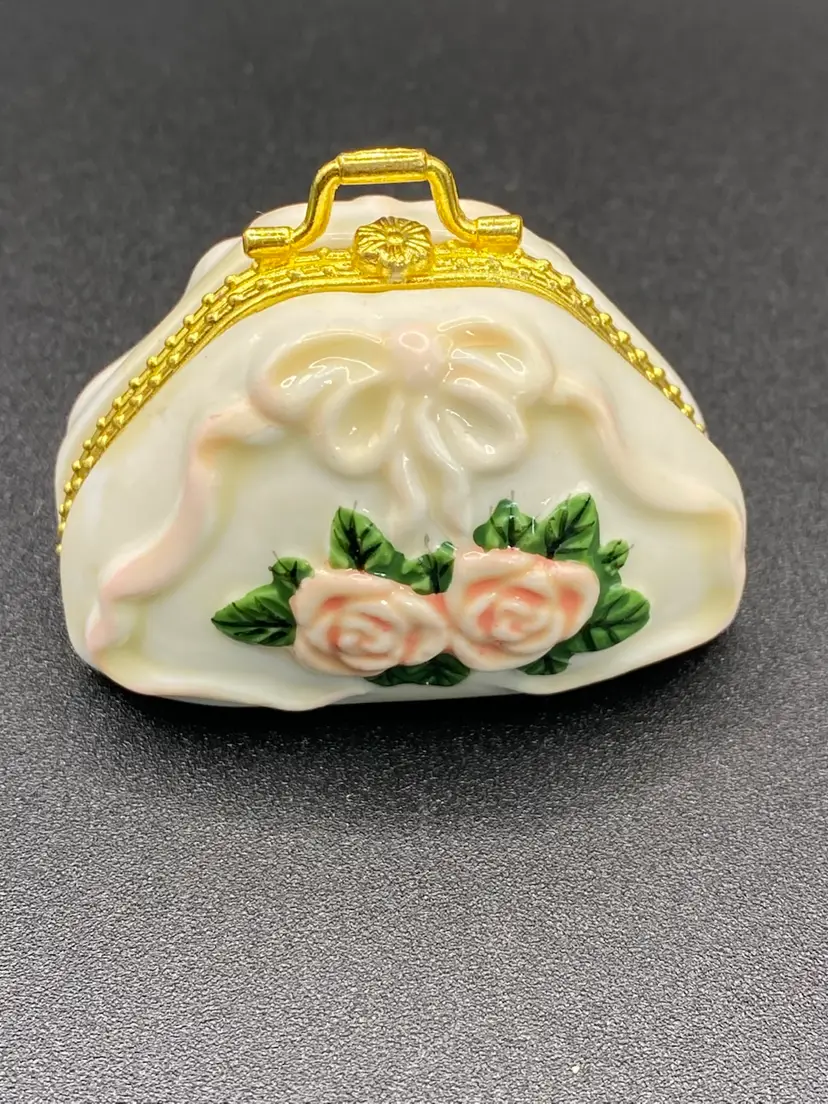 Vintage Porcelain Purse Shaped Trinket Box