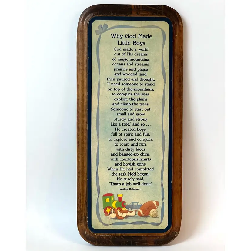 Dicksons Religious Wood Plaque Wall Art Decor 'Why God Made Little Boys' 11x5 in