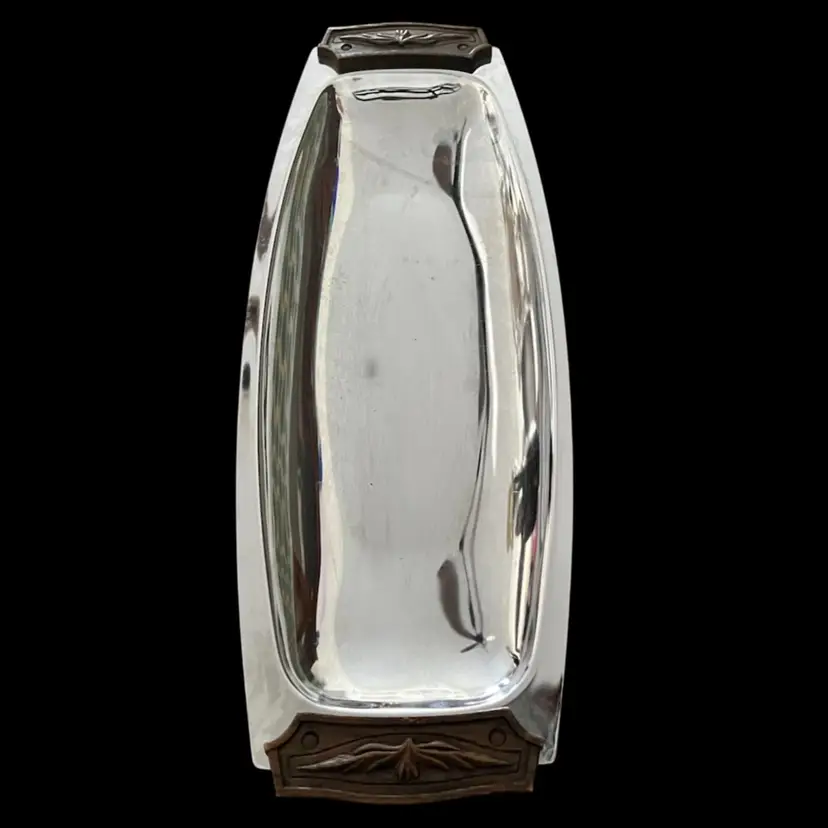 Kromex -MCM -Chrome Serving Tray with Plastic Handles-16.5” x 6”