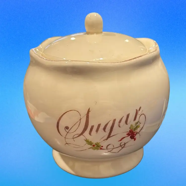 #01 - Vintage Magenta Holiday Collection Sugar Bowl W/ Lid Bunny Motif