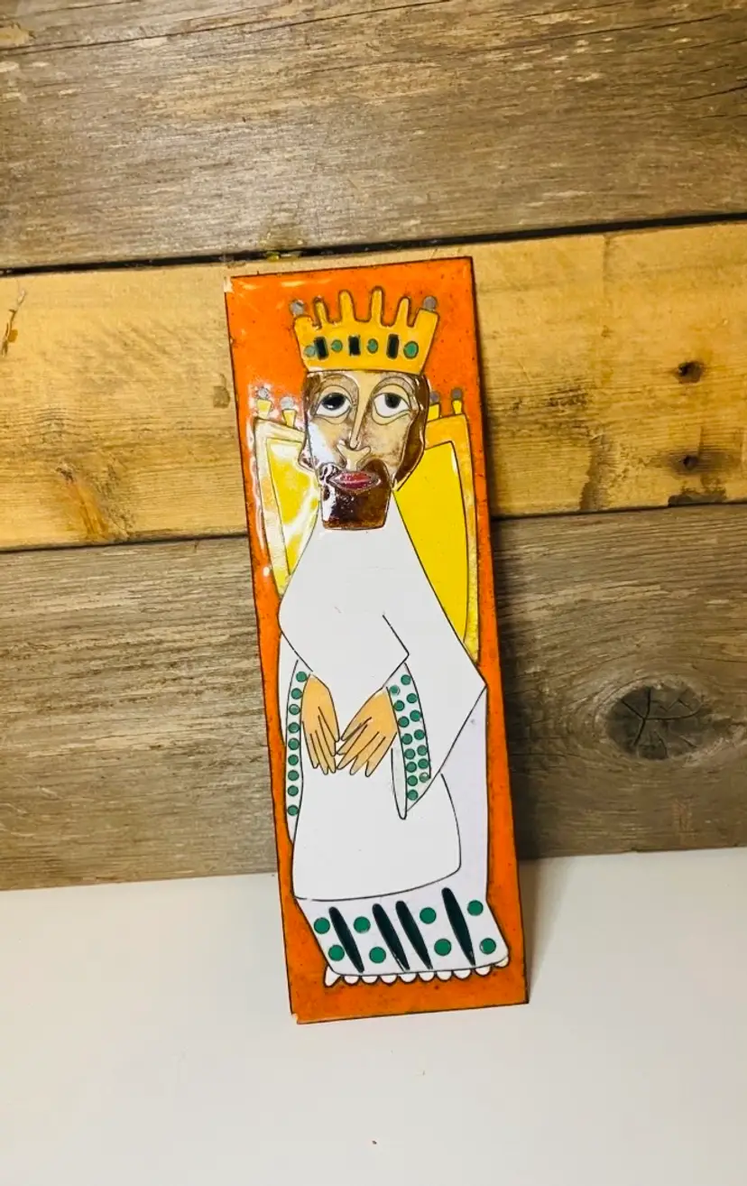 Decorative Enamel Art Plaque of King Old World Vintage Eclectic Traditional