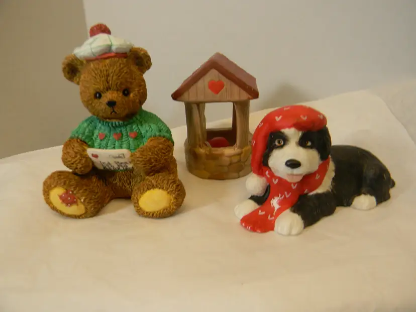 Valentines Day Three Wonderful Things  A dog, a Bear, and wishing well.