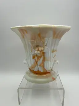 Vintage Akro Agate Orloff Sachet Flower Vase Orange White Marbled Made In USA no 309