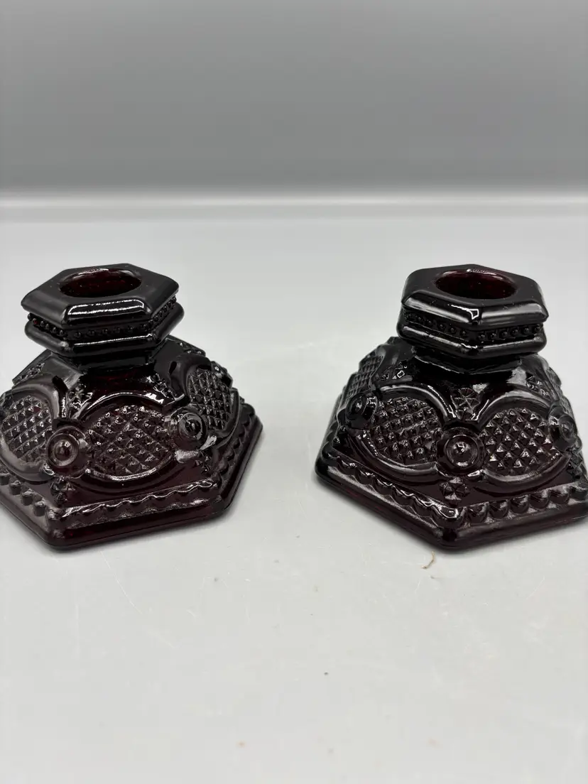 Avon Cape Cod Ruby short candlesticks