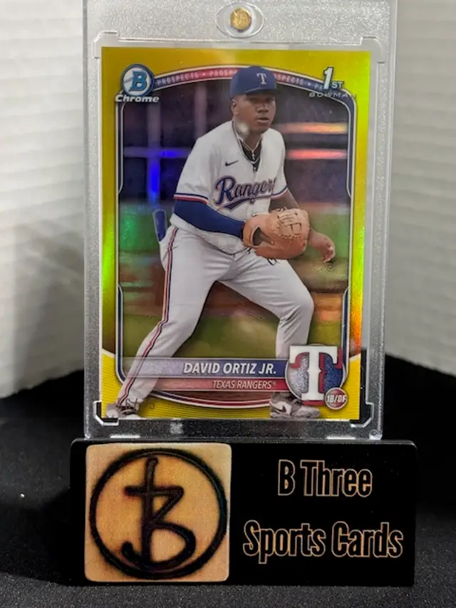 DAVID ORTIZ JR 2025 Bowman 1st Bowman #BCP-29 Chrome Yellow /75 Rangers A0689