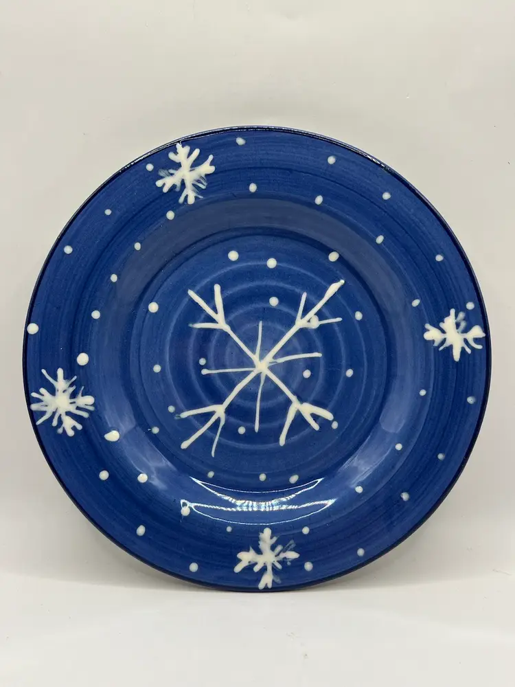 Vintage Buckeye Stoneware Zanesville Ohio Hand Painted Snowflake 8” Plates