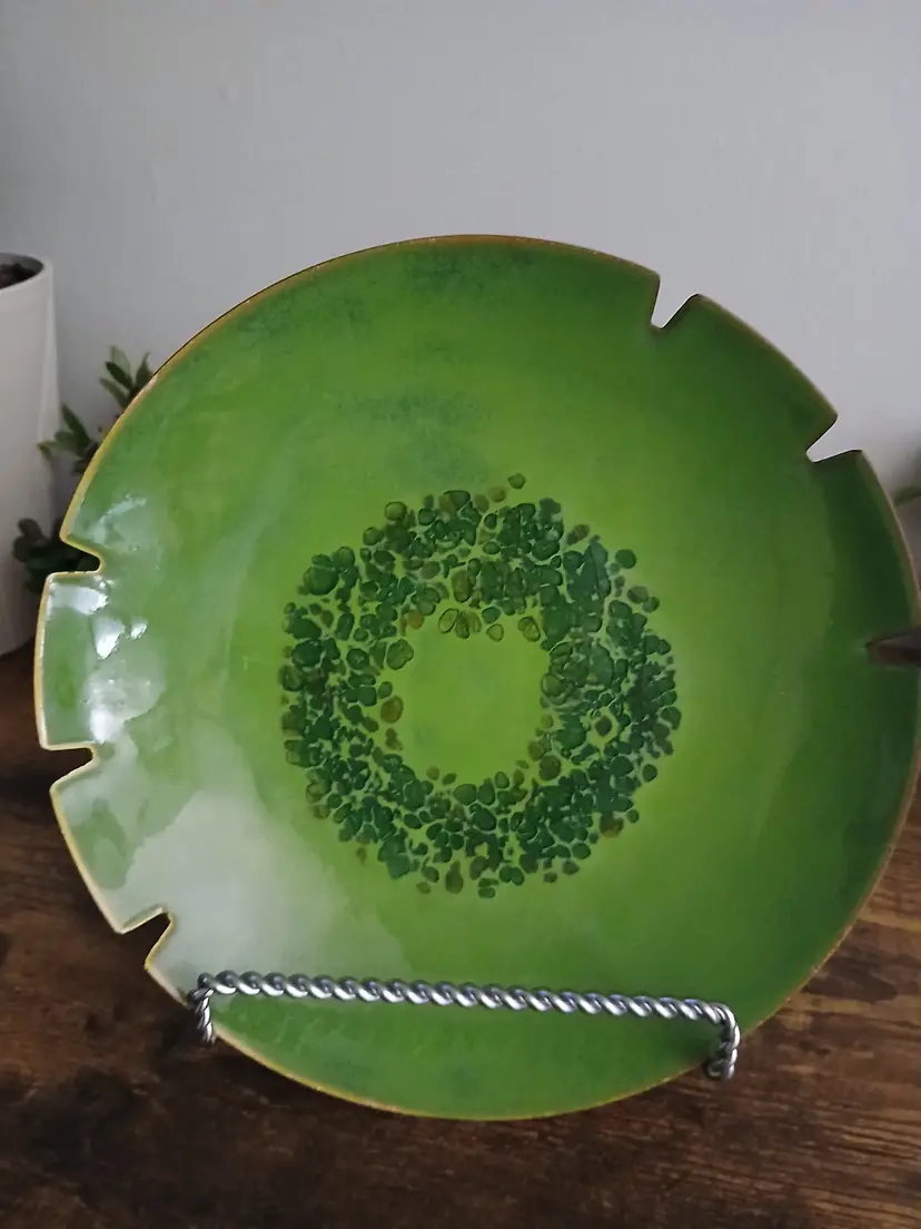 Vtg Bovano Cheshire Copper Enamel Lime Green & Gold