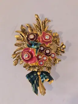 Bob Mackie Goldtone Enamel & Rhinestones Flower Bouquet Brooch