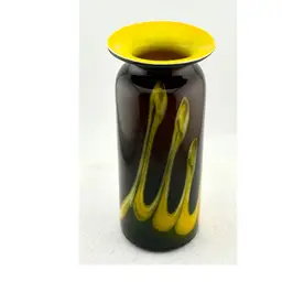 Vintage Italian Handblown Yellow And Black Vase 6.5” X 3”