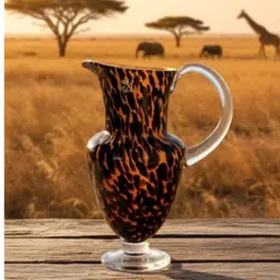 Vintage Global Amici Safari Leopard Pattern Pitcher. 11” Italian glass company