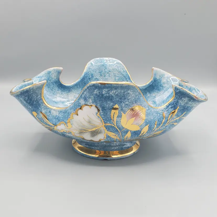 Vintage Signed "Mica Italy" Redware Planter Bowl With Gold Gilt