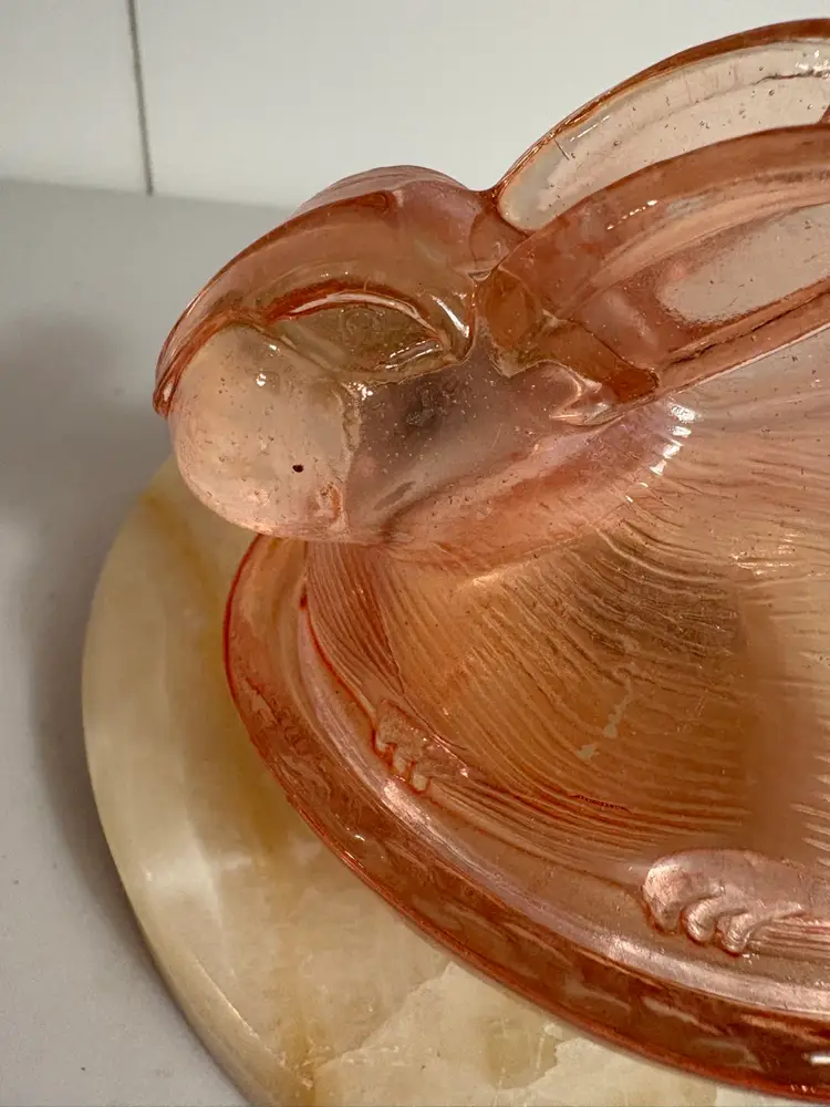 Pink Glass Rabbit Bunny Trinket Box / Candy Dish