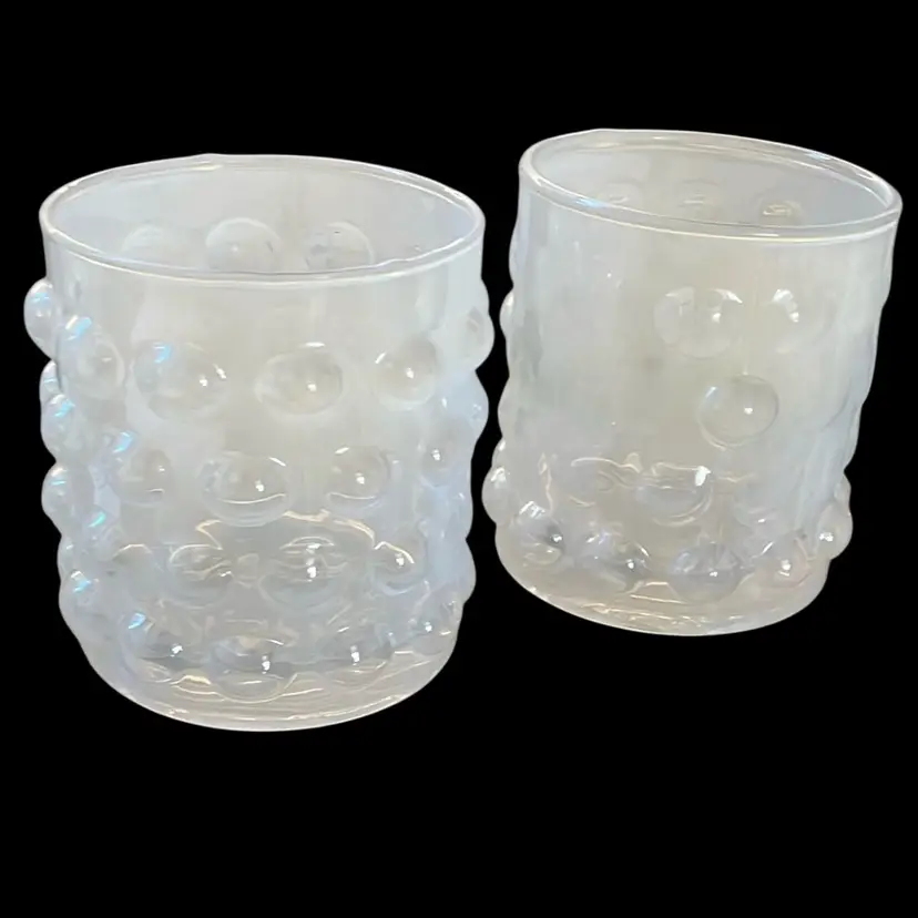 Pair Of Opaque Blown Glass Dimpled Glasses