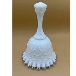 Fenton Spanish Lace Silver Crest White Milk Glass Ruffled Rim Hand Bell -Vintage