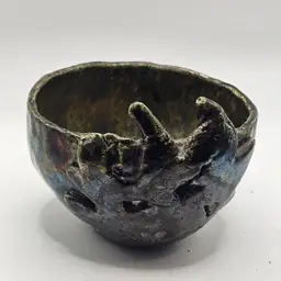 Studio Art Pottery Bowl Candle Holder raku Signed