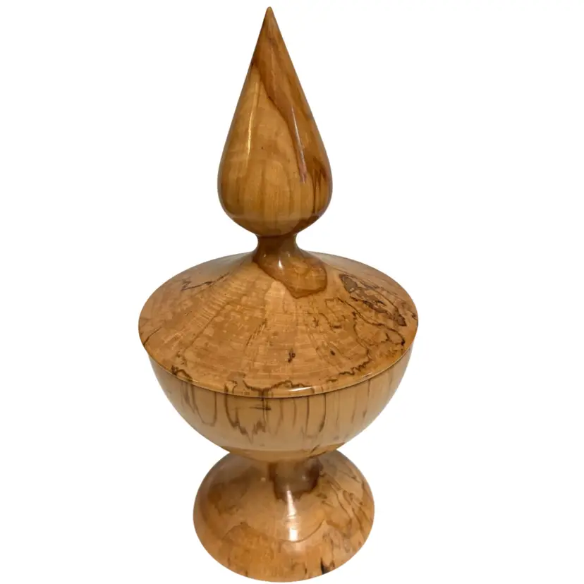 Finial Lid Swedish - Footed Bowl Hand Carved Rare Masur Birch Wood-  8” Tall
