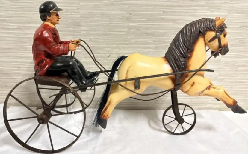 Vintage Iron And Wood Sulky With Horse & Driver