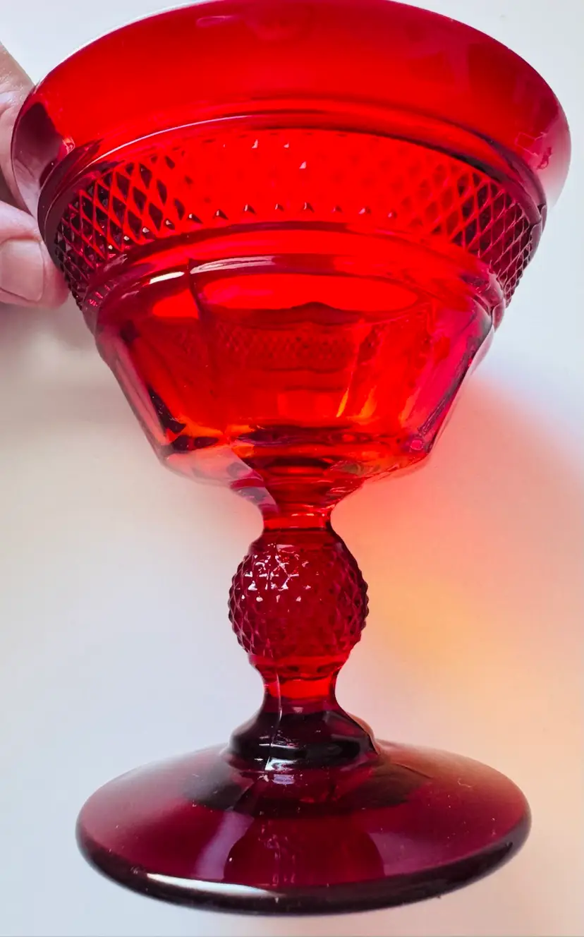 Gorgeous Vintage Pedestal Red Glass With Beautiful Pattern