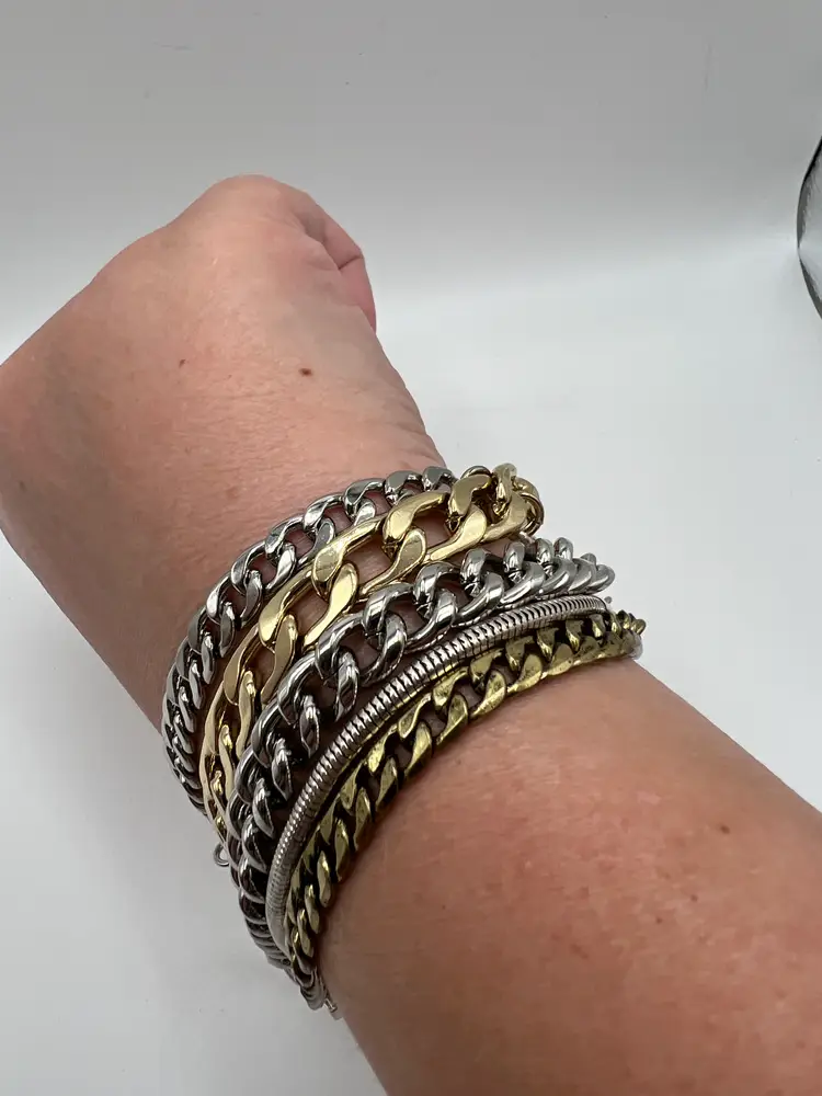 Jenny Bird Multi Chain Bracelet Mixed Metal Gold Silver Layered Adjustable 7–8.5”