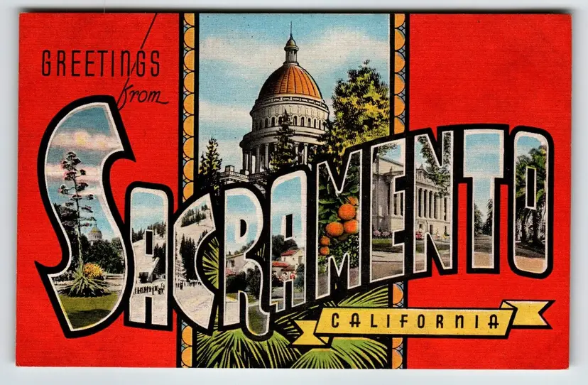 Greetings From Sacramento California Large Letter Linen Postcard Kropp Unposted