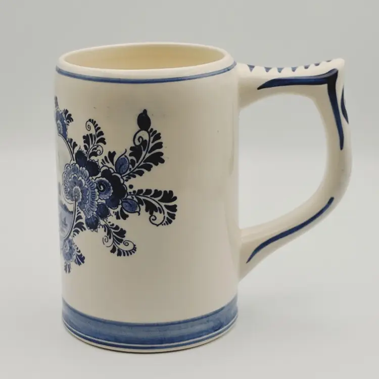 Vintage Delft Blue Hand Painted Windmill Ceramic Stein Mug Made In Holland