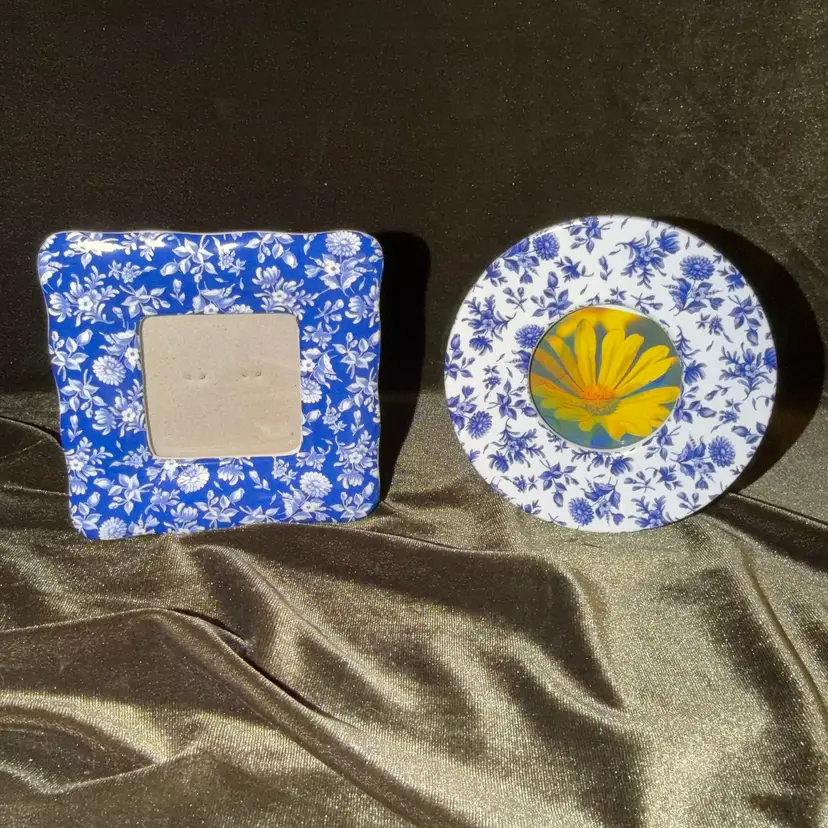Carr Frames Blue White Floral Picture Frames Set Square & Round 4”