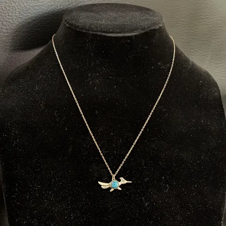 JP Jerome Poyer Navajo Sterling 925 Silver Roadrunner w/ Turquoise Cabochon Pendant 18” Chain Necklace