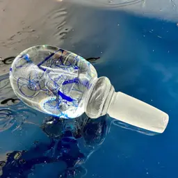 Vintage Art Glass Heavy Bottle Stopper Clear Blue Swirl Perfume Decanter As Is